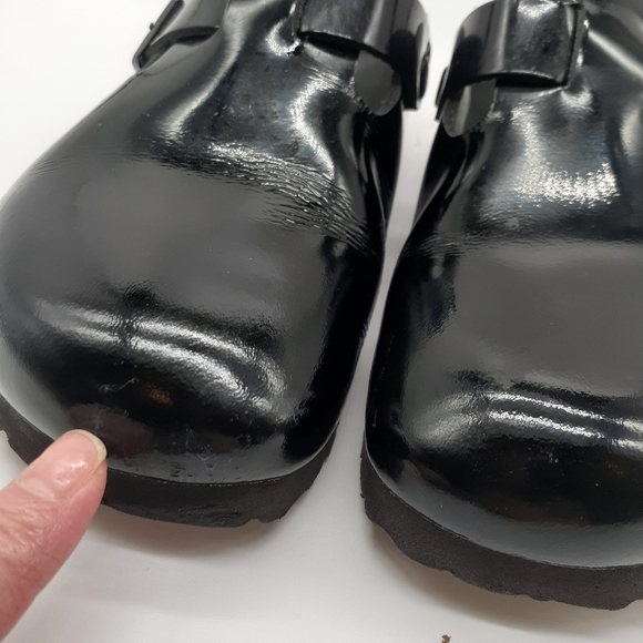 SOLD ON EBAY Birkenstock Boston Mules Patent Leather Sz 39 (8-8.5) Narrow - Picture 4 of 13